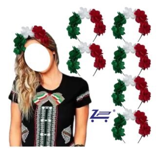 DIADEMA FLORES TRICOLOR MEXICANO ARTESANAL IDEAL PARA FIESTAS PATRIAS 1 PZA