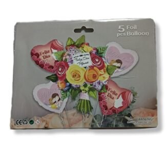 PAQUETE CON 5 GLOBOS METALICOS FELIZ DIA DE LAS MADRES 1 PZA