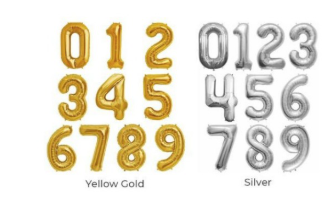 GLOBOS METALICOS DE NUMEROS DORADOS Y PLATEADOS 16" FIESTA