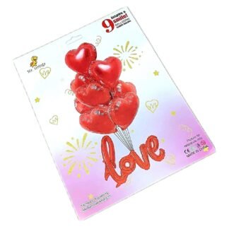 GLOBOS METALICOS "LOVE" CORAZONES ROJOS DECORACION SAN VALENTIN PAQUETE CON 9 PZAS