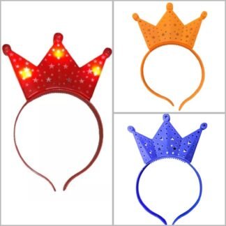 DIADEMA DE CORONA DE COLORES CON LUCES LED FIESTAS NOCTURNAS 1 PZA