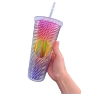 VASO TEXTURIZADO CON POPOTE EFECTO TORNASOL ID 25236