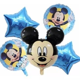 PAQUETE CON 5 GLOBOS METALICOS AZUL MICKY 1 PZA