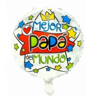GLOBO METALICO REDONDO DECORATIVO ESTRELLAS EL MEJOR PAPA DEL MUNDO 1 PZA