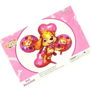 PAQUETE CON 5 GLOBOS METALICOS PERRO ROSA RESCATISTA 1 PZA