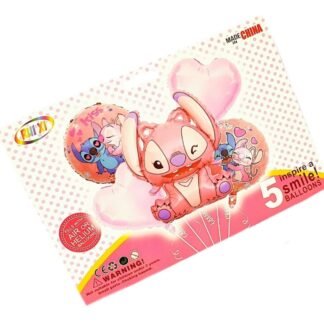 PAQUETE CON 5 GLOBOS METALICOS ANGEL STITCH LILO & STITCH FIESTA CUMPLEAÑOS 1 PZA