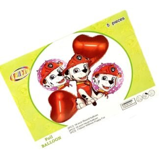 PAQUETE CON 5 GLOBOS METALICO ROJO BOMBERO MARSHALL 1 PZA