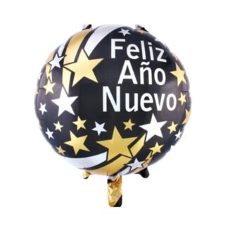 GLOBO METALICO NEGRO CON ESTREÑAS FELIZ AÑO NUEVO ID 27618