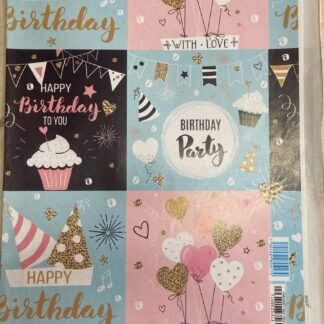 PLIEGO DE PAPEL PARA ENVOLTURA DE REGALO CUMPLEAÑOS "BIRTHDAY PARTY" 1 PZA