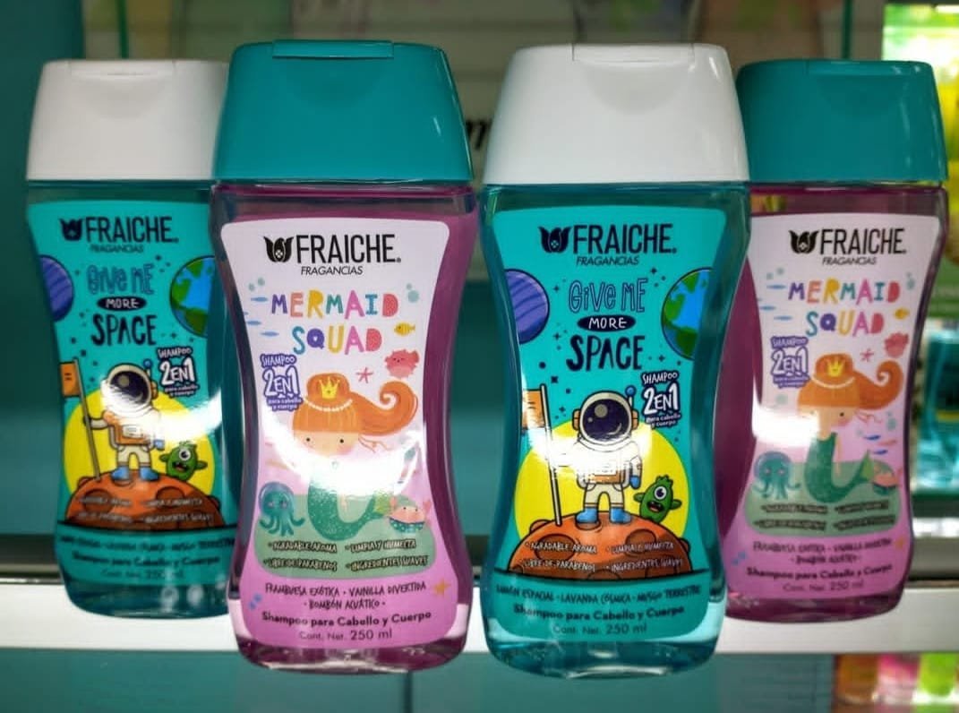 SHAMPOO Y JABON CORPORAL 2 EN 1 FRAICHE NIÑOS - MERMAID O ASTRONAUTA DESENREDA Y SUAVIZA 250ML 1 PZA