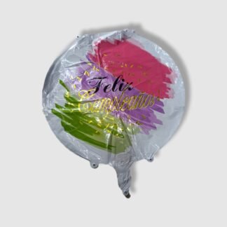 GLOBO METALICO REDONDO GRIS CON COLORES FELIZ CUMPLEAÑOS 1 PZA