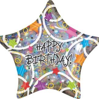 GLOBO ESTRELLA METALICO COLORES HAPPY BIRTHDAY IDEAL PARA CUMPLEAÑOS 1 PZA