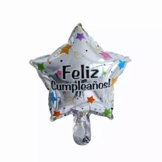 GLOBO METALICO PLATA ESTRELLA MULTICOLOR FELIZ CUMPLEAÑOS 1 PZA