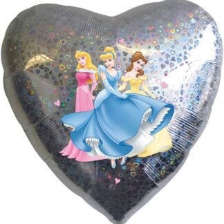 GLOBO METALICO JUMBO GRIS CON CORAZONES MULTICOLOR PRINCESAS 1 PZA