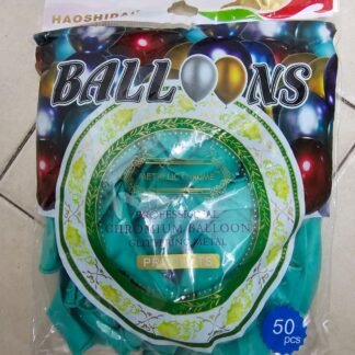 PAQUETE 50 GLOBOS LÁTEX HAOSHIDA VERDE CROMADO MENTA 12" CALIDAD HELIO 1 PZA