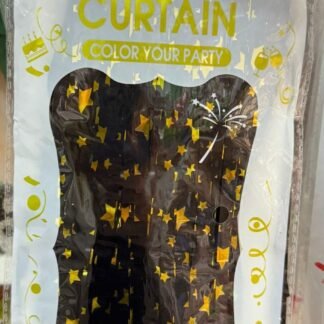 CORTINA METALICA NEGRA PARA FIESTA CON ELEGANTES ESTRELLAS DORADAS 1 PZA