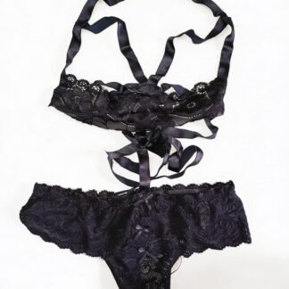 CONJUNTO LENCERIA NEGRO CON MOÑO