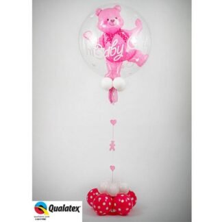 GLOBO DOBLE BURBUJA OSITO ROSA BABY SHOWER 1 PZA
