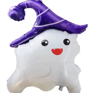 GLOBO METALICO DECORATIVO FANTASMA CON SOMBRERO MORADO