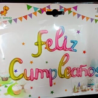 GLOBO METALICO FELIZ CUMPLEAÑOS MULTICOLOR LETRA CURSIVA