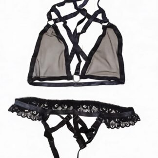 COORDINADO NEGRO LENCERIA AJUSTABLE CON ENCAJE Y TIRAS