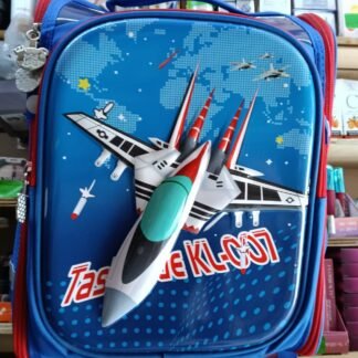 MOCHILA ESCOLAR PRIMARIA AZUL CON ROJO MODELO DE AVION