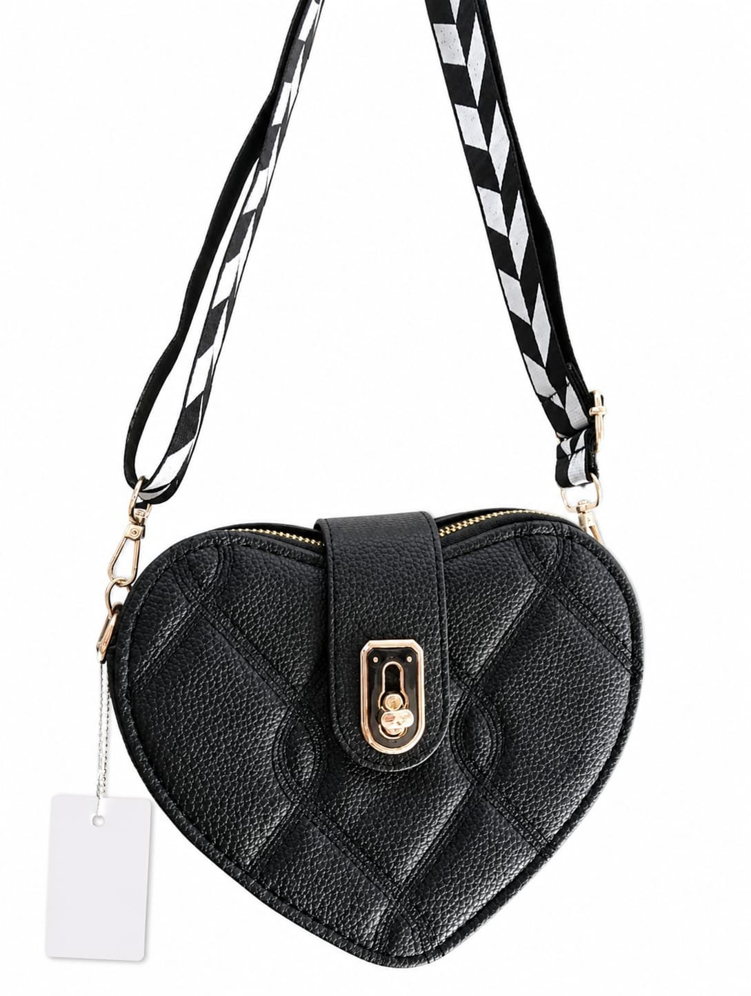 MINI BOLSO CORAZON NEGRO CON BROCHE