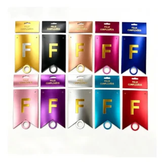 BANDERIN FEIZ CUMPLEAÑOS COLORES METALICOS