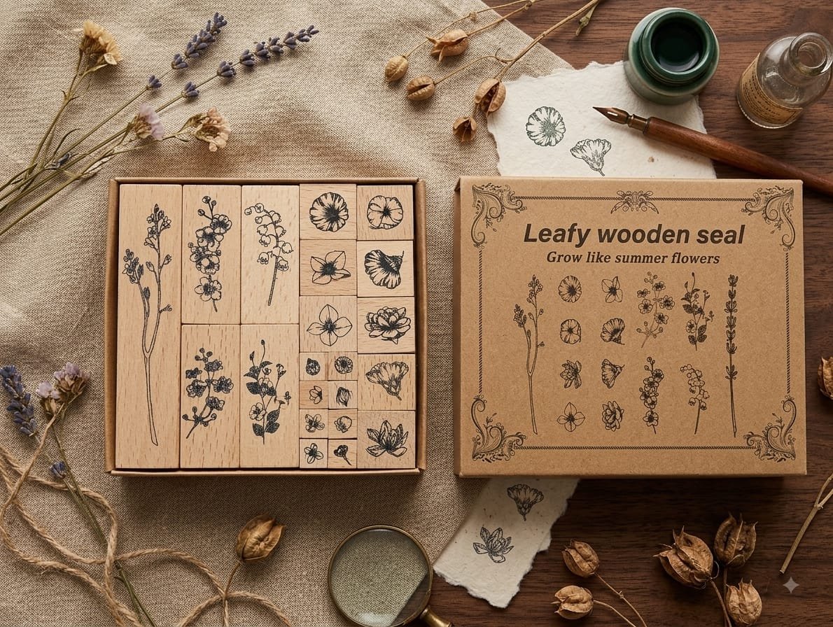 KIT DE SELLOS DE MADERA DISEÑO FLORES