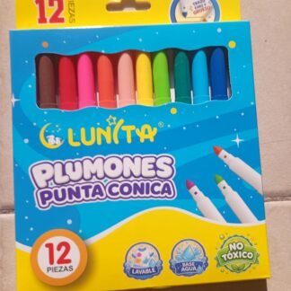 PLUMONES PUNTA CONICA LAVABLE BASE AGUA 12 PZS