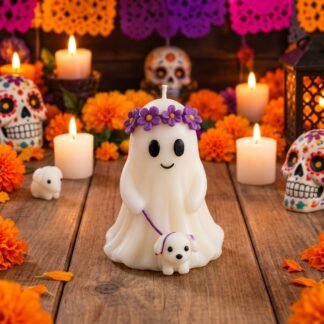 Vela Artesanal Aromática Fantasma Tiara con Perro Grande 8 x 6.5 cm