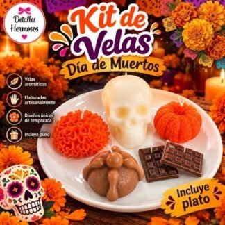 Kit de Plato Velas Artesanales Dia de Muertos